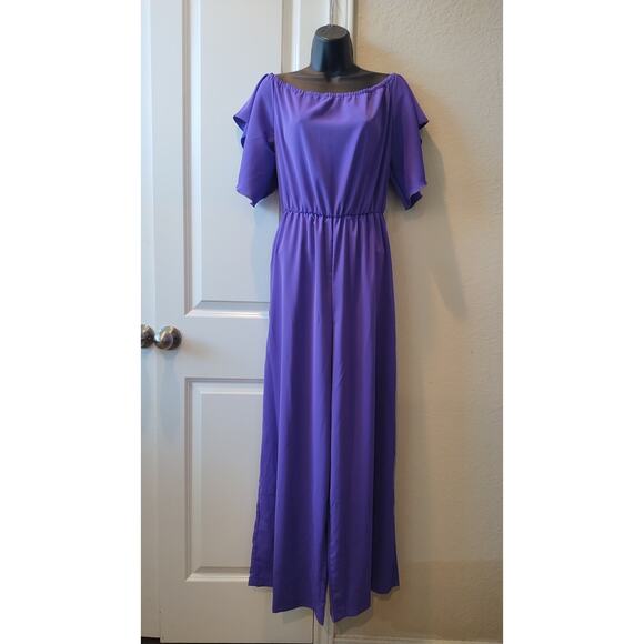 Chicme Women  Purple Off the Shoulder Wide Leg Jumpsuit, Size L - Picture 1 of 15
